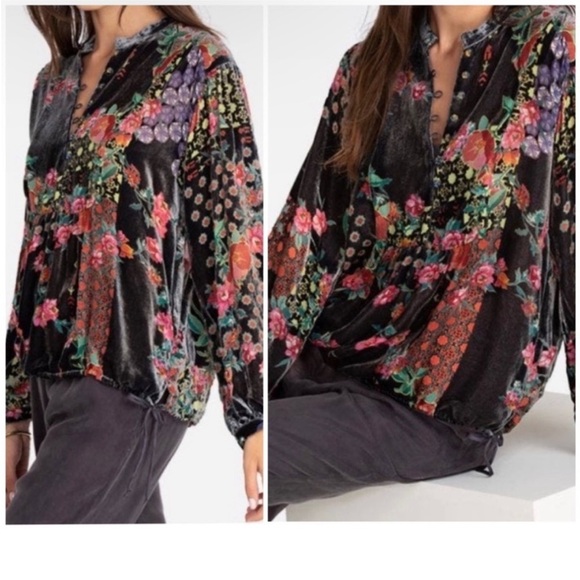 Johnny Was beautiful bohemian velvet floral blouse NWT - Picture 3 of 13